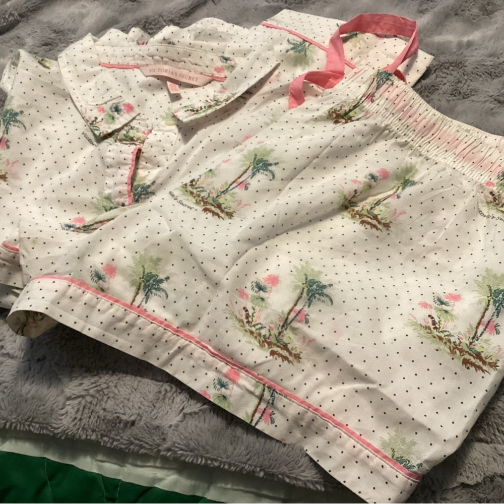 Victoria’s Secret Pajama Set- Shortie Bottoms and long sleeved button up.